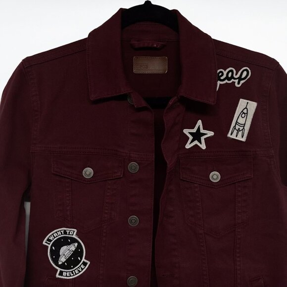 ASOS Space Patch Button Denim Jean Jacket Shacket Coat Retro Funky Pockets xs - Picture 3 of 7